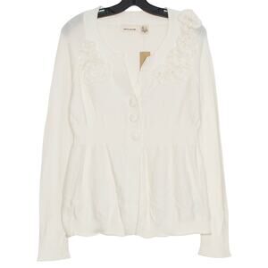 NWT DKNY Cardigan Sweater Boho Cottage Minimalist Feminine Indie Cream Large
